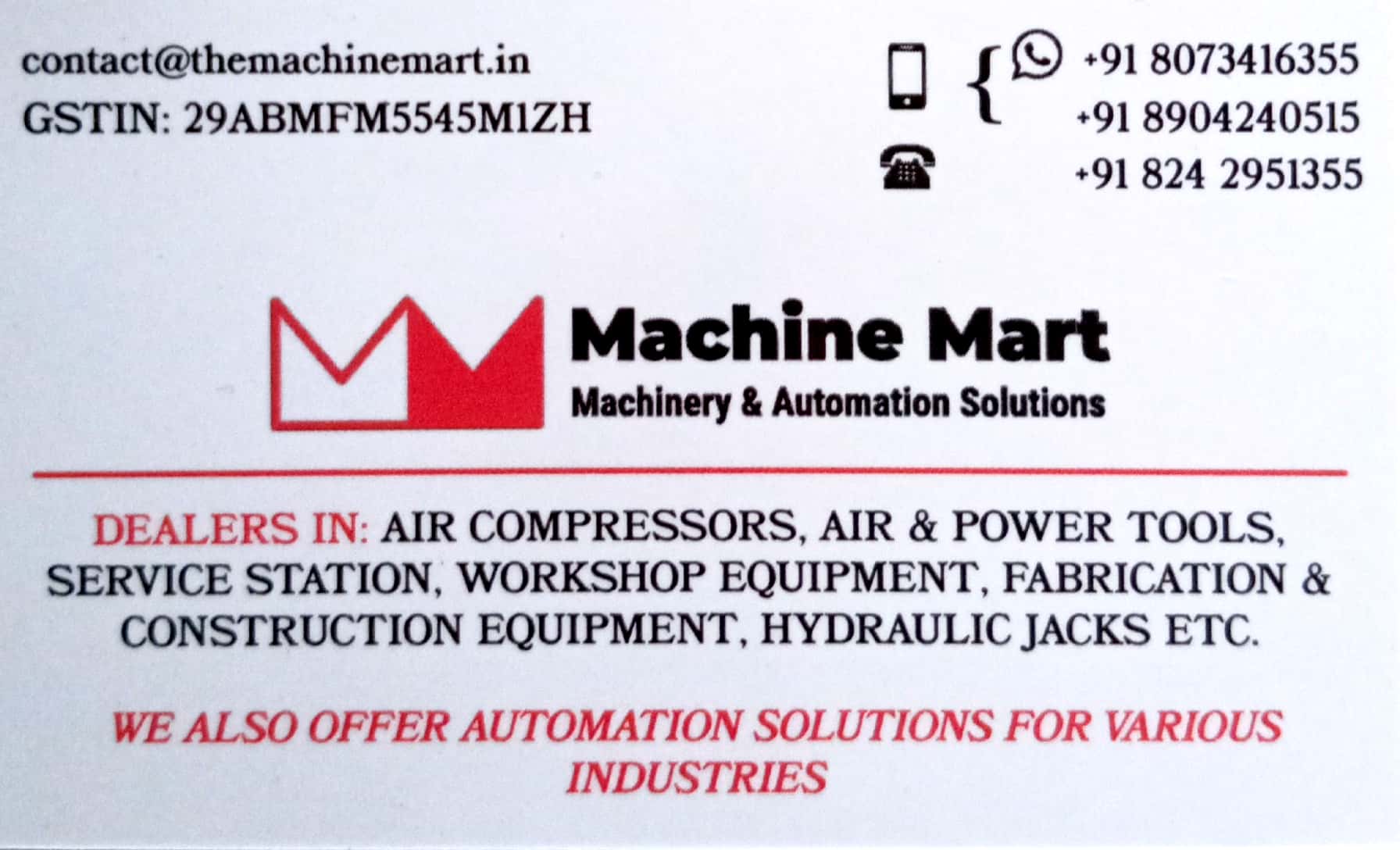 MACHINERY & AUTOMATION SOLUTIONS IN MANGALORE