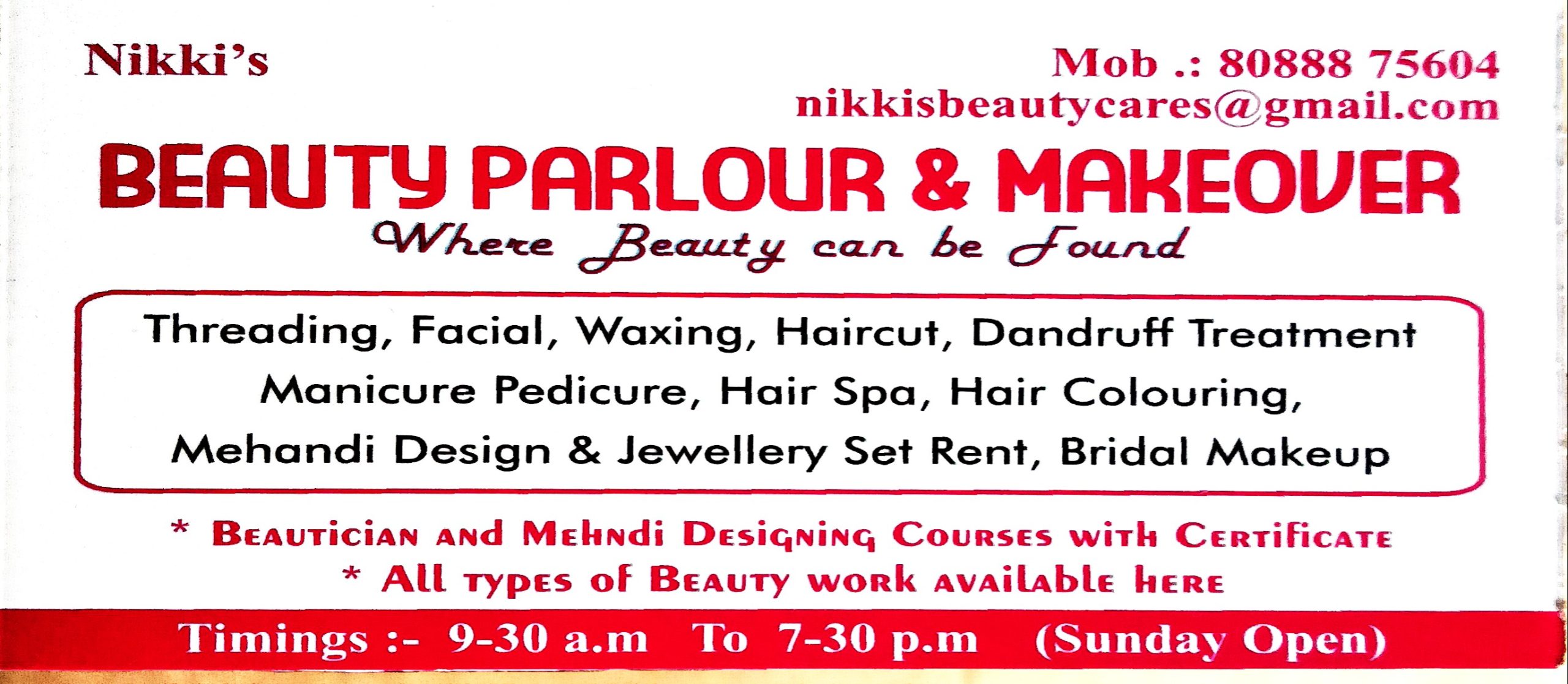 NIKKI’S BEAUTY PARLOUR & MAKEOVER