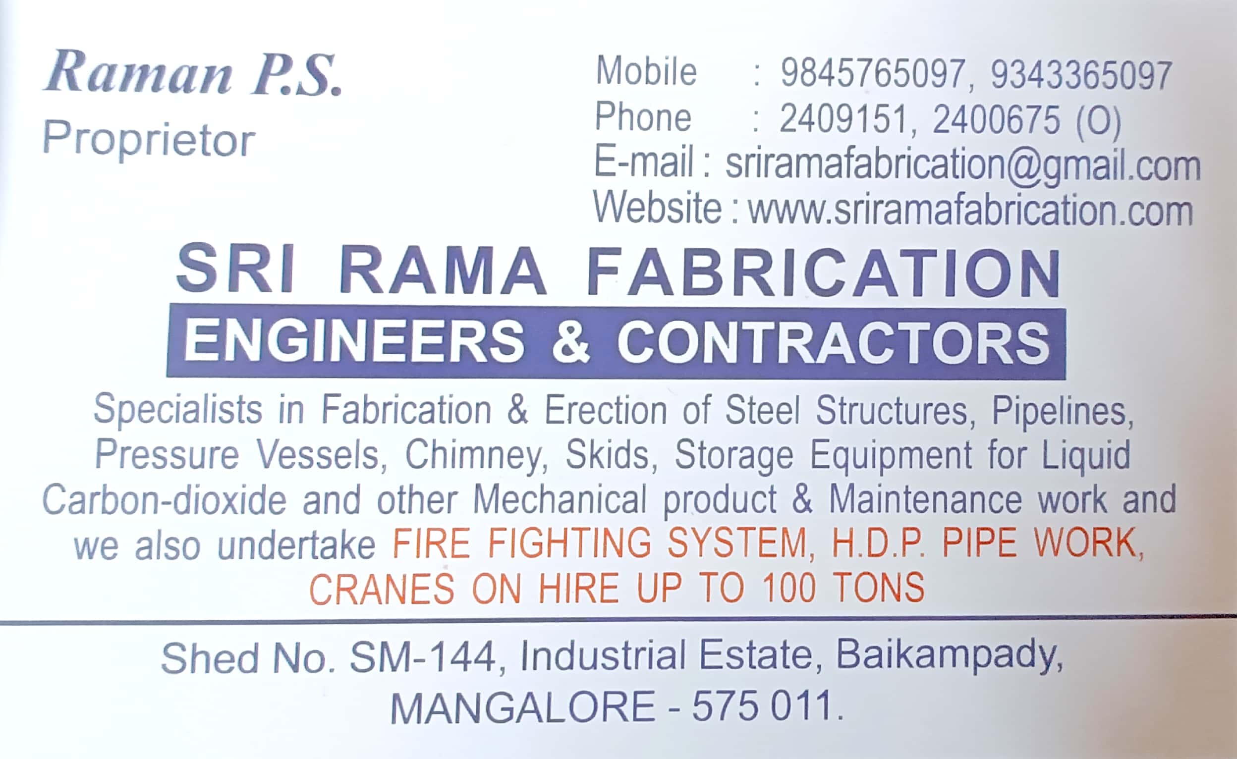 SRI RAMA FABRICATION-ENGINEERS & CONTRACTORS